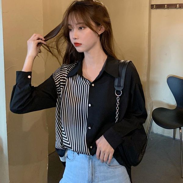women's blouses & shirts women striped fashion patchwork loose blouse ladies stand collar long sleeve and, White
women's blouses & shirts women striped fashion patchwork loose blouse ladies stand collar long sleeve and, White