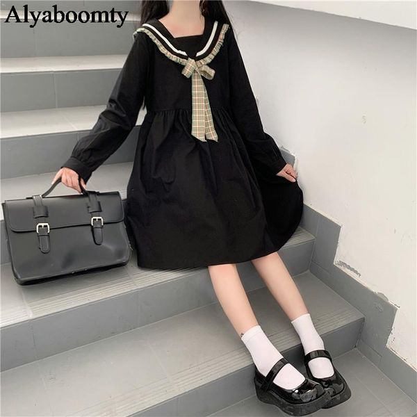 casual dresses japanese preppy style autumn spring women dress sailor collar with plaid tie loose cute kawaii black girl's school unifo, Black;gray
casual dresses japanese preppy style autumn spring women dress sailor collar with plaid tie loose cute kawaii black girl's school unifo, Black;gray