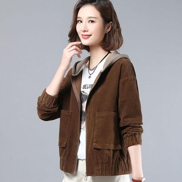 women's jackets lucyever 2021 autumn women's corduroy jacket casual zipper pockets hooded female korean loose long sleeve coat, Black;brown
women's jackets lucyever 2021 autumn women's corduroy jacket casual zipper pockets hooded female korean loose long sleeve coat, Black;brown
