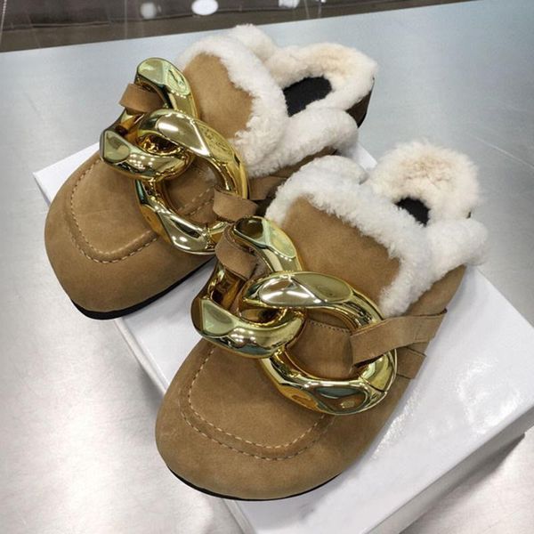 slippers brand ladies with metal chain decoration wool round toe flat bottom increased thick fashion casual, Black
slippers brand ladies with metal chain decoration wool round toe flat bottom increased thick fashion casual, Black