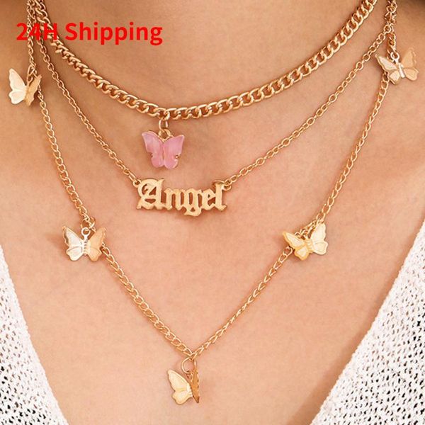 chains 2021 fashion necklace metal letter pendant pink butterfly three-layer birthday gift drop, Silver
chains 2021 fashion necklace metal letter pendant pink butterfly three-layer birthday gift drop, Silver