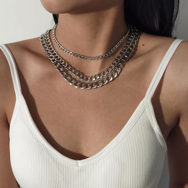 multi-layer thick chains necklaces women european and american fashion retro simple clavicle chain punk hip-hop style short choker necklace, Silver
multi-layer thick chains necklaces women european and american fashion retro simple clavicle chain punk hip-hop style short choker necklace, Silver