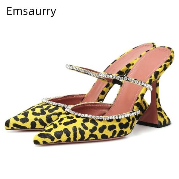 leopard horsehair runway sandals women high goblet heel point toe jeweled rhinestone mules woman, Black
leopard horsehair runway sandals women high goblet heel point toe jeweled rhinestone mules woman, Black