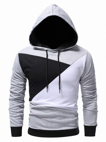 men cut and sew drawstring hoodie s2oh#, Black