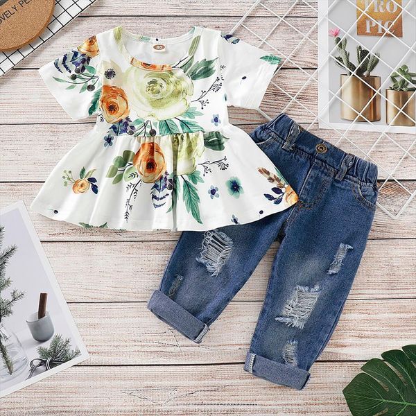 newborn baby girls outfits sets girl floral crop hole denim pants jean toddler kid clothes set clothing, White
newborn baby girls outfits sets girl floral crop hole denim pants jean toddler kid clothes set clothing, White