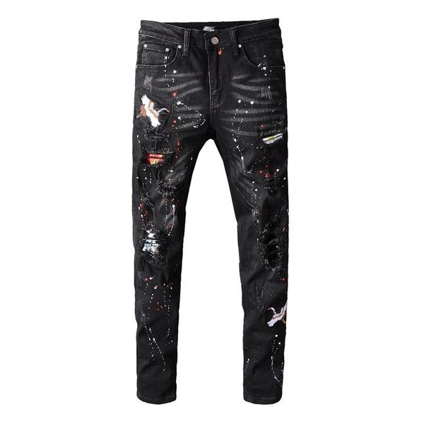 men's jeans male black bird embroidered painted ripped streetwear holes patchwork stretch denim pants skinny pencil trousers, Blue
men's jeans male black bird embroidered painted ripped streetwear holes patchwork stretch denim pants skinny pencil trousers, Blue