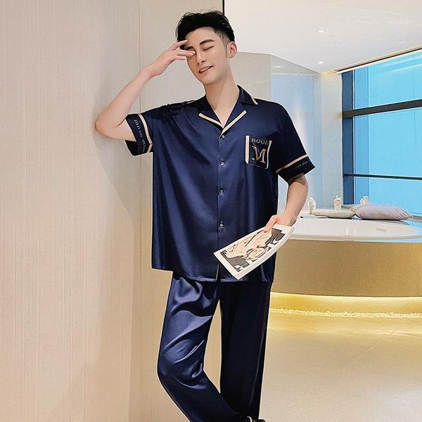 men's sleepwear casual nightwear spring autumn 2pcs sleep set print men navy blue pajamas suit loungerwear pjs satin short sleeve pyjam, Black;brown
men's sleepwear casual nightwear spring autumn 2pcs sleep set print men navy blue pajamas suit loungerwear pjs satin short sleeve pyjam, Black;brown