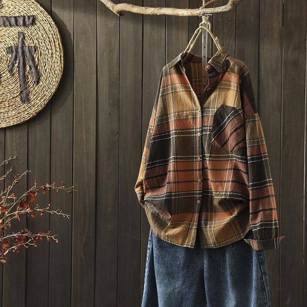 women's blouses & shirts 2021 spring autumn arts style women long sleeve turn-down collar loose blouse vintage plaid cotton linen femme, White
women's blouses & shirts 2021 spring autumn arts style women long sleeve turn-down collar loose blouse vintage plaid cotton linen femme, White