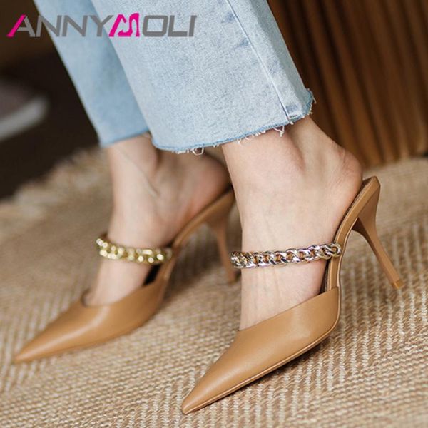 sandals annymoli mules shoes women real leather chain super high heel pointed toe stiletto ladies footwear summer, Black
sandals annymoli mules shoes women real leather chain super high heel pointed toe stiletto ladies footwear summer, Black