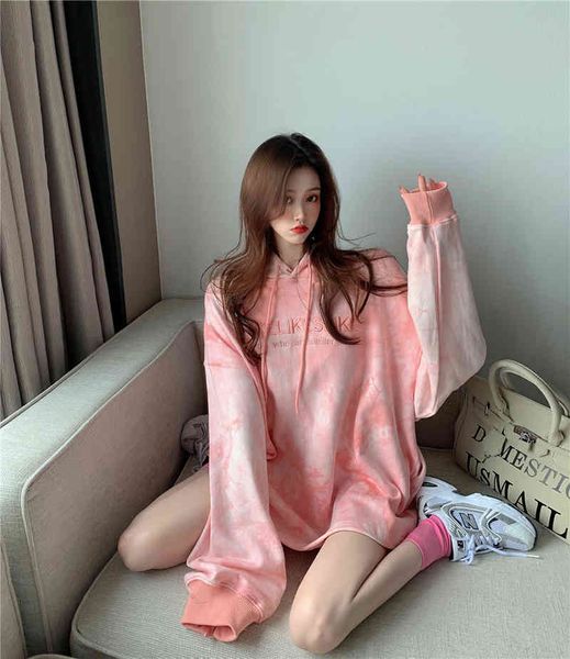 spring autumn women's loose letter embroidery tie-dye pink hooded sweater long-sleeved casual 210514, Black
spring autumn women's loose letter embroidery tie-dye pink hooded sweater long-sleeved casual 210514, Black