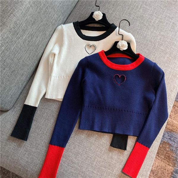 women's sweaters 2021 korean love short long sleeve knitted sweater 1018, White;black
women's sweaters 2021 korean love short long sleeve knitted sweater 1018, White;black
