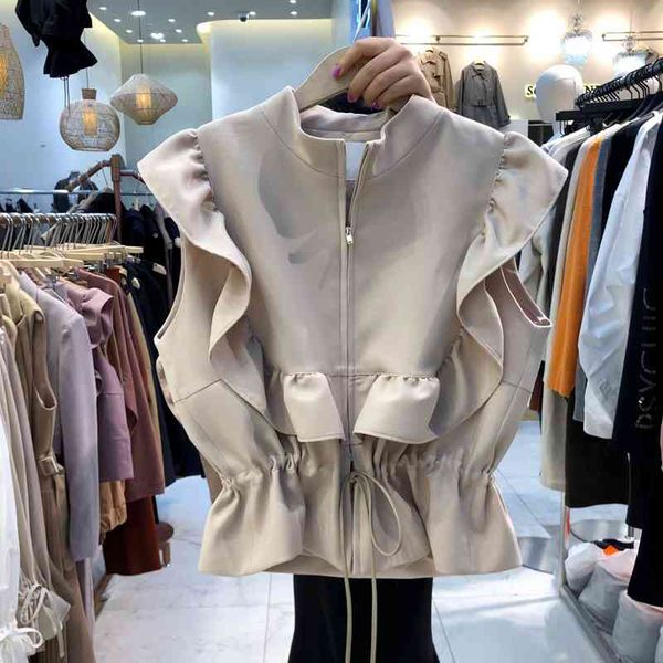 women's vests elegant ruffles patchwork woman vest temperament drawstring slim waist waistcoat women spring sweet solid ropa mujer, Black;white
women's vests elegant ruffles patchwork woman vest temperament drawstring slim waist waistcoat women spring sweet solid ropa mujer, Black;white