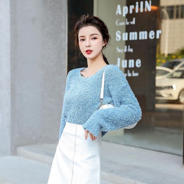 women's sweaters sheer plush thick warm autumn winter knit sweater women long sleeve v-neck loose knitted pullover ladies blue soft jum, White;black
women's sweaters sheer plush thick warm autumn winter knit sweater women long sleeve v-neck loose knitted pullover ladies blue soft jum, White;black