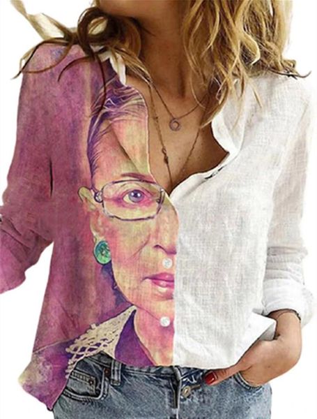 women's blouses & shirts 3d digital character letter printing casual blouse 2021 spring autumn loose button cardigan long sleeve ladies, White 
women's blouses & shirts 3d digital character letter printing casual blouse 2021 spring autumn loose button cardigan long sleeve ladies, White