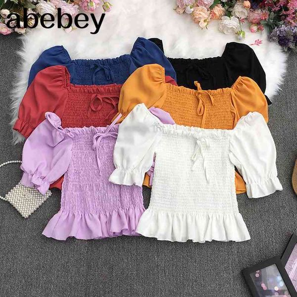 summer temperament all-match slash neck puff sleeve shirt ruched slim ruffles solid 210512, White
summer temperament all-match slash neck puff sleeve shirt ruched slim ruffles solid 210512, White