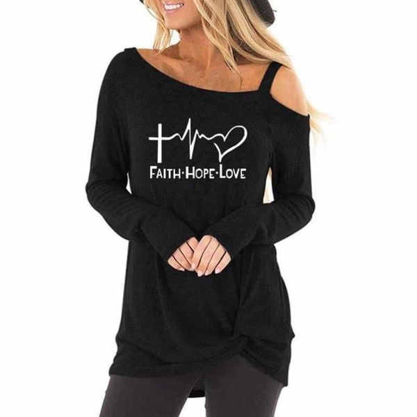 women's t-shirt arrival faith letters print for women long sleeve oblique shoulder summer funny cute korean wonder, White
women's t-shirt arrival faith letters print for women long sleeve oblique shoulder summer funny cute korean wonder, White