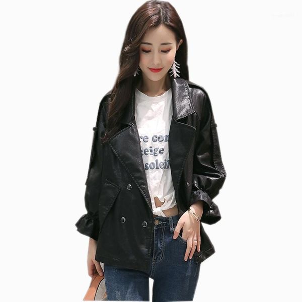 oversized women's autumn pu leather jacket solid loose casual biker faux lether coat turn down collar flare sleeve outwear woman &, Black
oversized women's autumn pu leather jacket solid loose casual biker faux lether coat turn down collar flare sleeve outwear woman &, Black