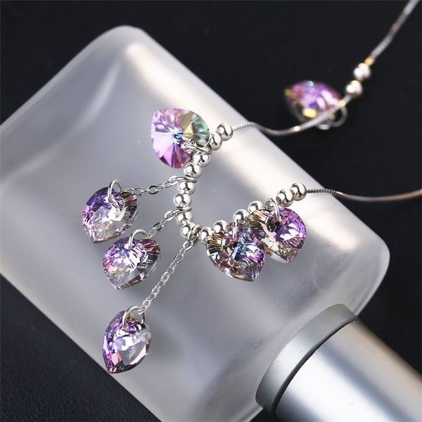 s925 sterling sier necklace austria heart shape purple crystal pendant clavicle chain feminine style simple personality, Silver
s925 sterling sier necklace austria heart shape purple crystal pendant clavicle chain feminine style simple personality, Silver