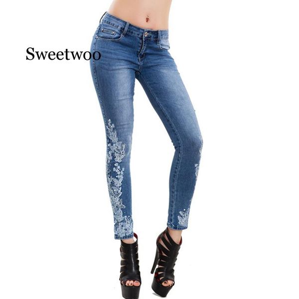 women's jeans stretch embroidered for women elastic flower female slim denim pants pattern, Blue
women's jeans stretch embroidered for women elastic flower female slim denim pants pattern, Blue