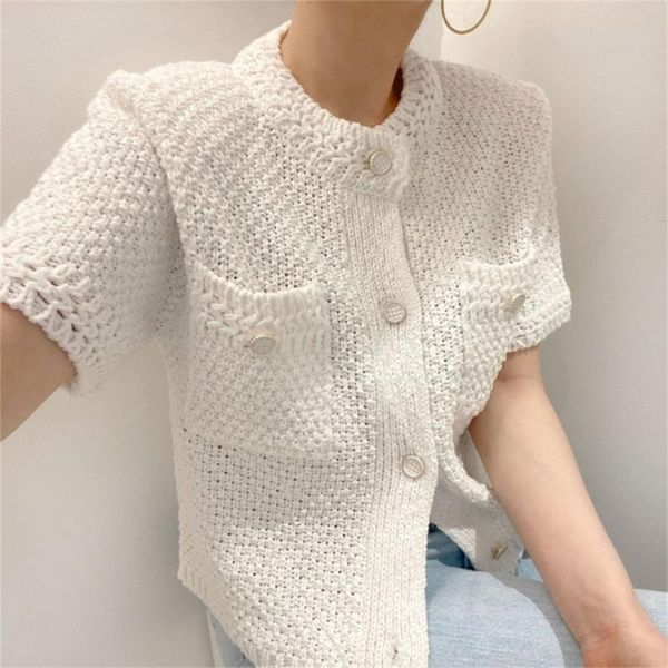 women's knits & tees 2021 korean cardigan women knitwear short sleeve single breasted sweater o neck knitted fashion white coat h523
women's knits & tees 2021 korean cardigan women knitwear short sleeve single breasted sweater o neck knitted fashion white coat h523