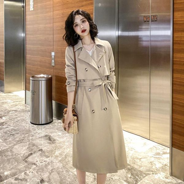 women's trench coats 2021 spring korean double-breasted waist windbreaker knee-length temperament mid-length coat large size x097, Tan;black
women's trench coats 2021 spring korean double-breasted waist windbreaker knee-length temperament mid-length coat large size x097, Tan;black