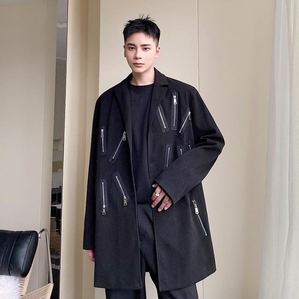 men's wool & blends winter loose woolen coat fashion design sense metal zipper decoration casual suit collar korean, Black
men's wool & blends winter loose woolen coat fashion design sense metal zipper decoration casual suit collar korean, Black