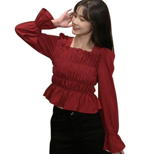 women's blouses & shirts woman long-sleeved summer french square collar puff sleeves thin waist folded, White
women's blouses & shirts woman long-sleeved summer french square collar puff sleeves thin waist folded, White