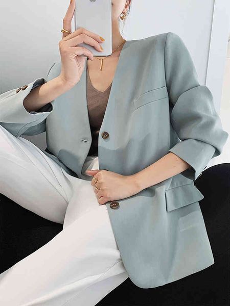 woman's blazer 's chic autumn single sleeve thin morandi blue blazers ladies women's jackets outerwear, White;black
woman's blazer 's chic autumn single sleeve thin morandi blue blazers ladies women's jackets outerwear, White;black