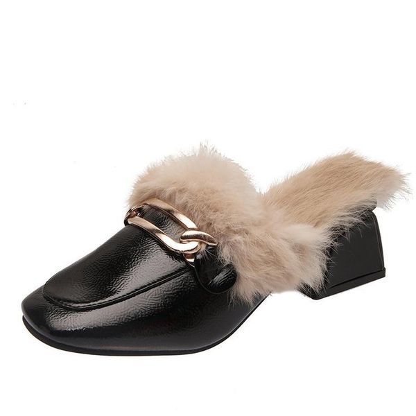 fashion mules fur slippers for women mid heels outdoor ladies shoes autumn winter pu leather square toe female footwear 2021, Black
fashion mules fur slippers for women mid heels outdoor ladies shoes autumn winter pu leather square toe female footwear 2021, Black