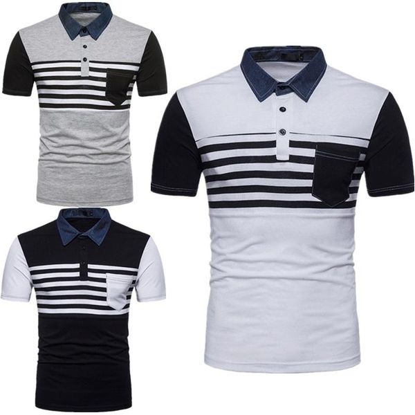 men's polos zogaa brand men striped shirt denim neckline splicing short sleeve 95% cotton business casual slim fit para, White;black
men's polos zogaa brand men striped shirt denim neckline splicing short sleeve 95% cotton business casual slim fit para, White;black