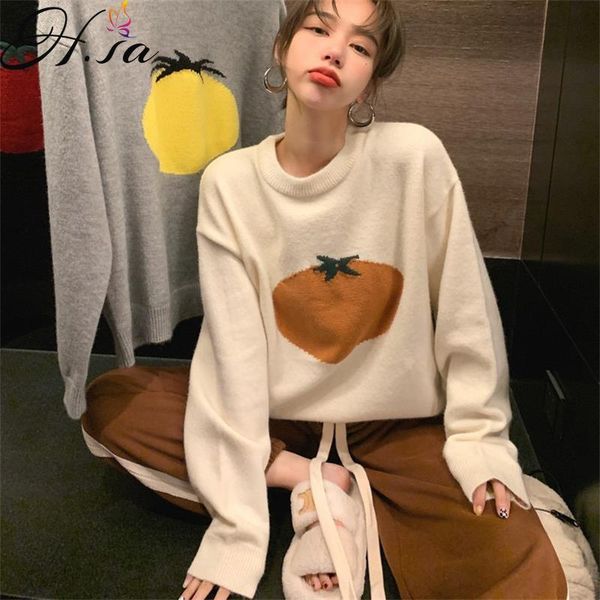 women's sweaters hsa 2021 autumn and winter korean style fruit sweater loose long sleeve knitwear crew neck pullover women, White;black
women's sweaters hsa 2021 autumn and winter korean style fruit sweater loose long sleeve knitwear crew neck pullover women, White;black