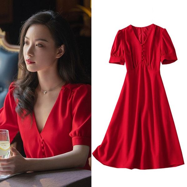 casual dresses golden years with red v neck dress show thin little french seaside holiday, Black;gray
casual dresses golden years with red v neck dress show thin little french seaside holiday, Black;gray