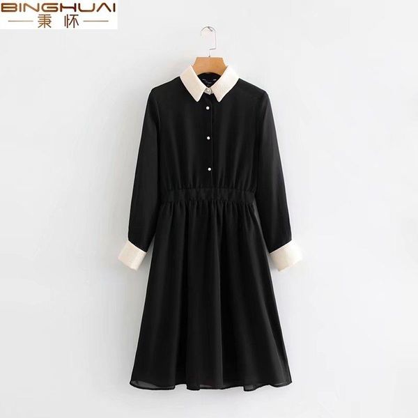casual dresses autumn women chiffon dress white collar pearl buttons black elegant vintage midi tunics vestidos, Black;gray
casual dresses autumn women chiffon dress white collar pearl buttons black elegant vintage midi tunics vestidos, Black;gray