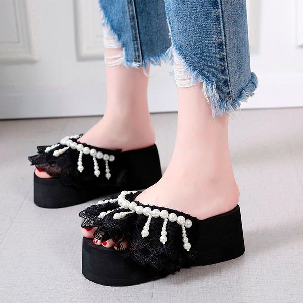 casual women's slippers fashion all-match net cloth shoe upper pearl decoration trend outdoor platform, Black
casual women's slippers fashion all-match net cloth shoe upper pearl decoration trend outdoor platform, Black
