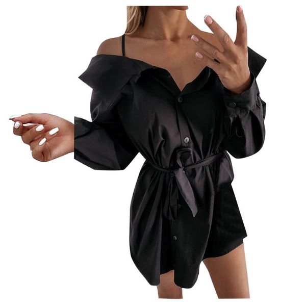 casual dresses women dress fashion halter off-the-shoulder party clubwear solid color loose long sleeves shirt vestidos de veran#w4, Black;gray
casual dresses women dress fashion halter off-the-shoulder party clubwear solid color loose long sleeves shirt vestidos de veran#w4, Black;gray