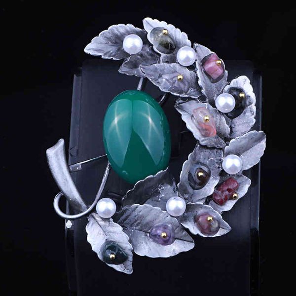 brooch special korean version of high-grade natural agate stone leaf pendant silk scarf buckle for women, Gray 
brooch special korean version of high-grade natural agate stone leaf pendant silk scarf buckle for women, Gray