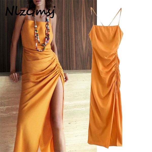 dres orange satin spaghetti strap maxi bow split long es ladies elegant ruched es 210628, Black;gray
dres orange satin spaghetti strap maxi bow split long es ladies elegant ruched es 210628, Black;gray