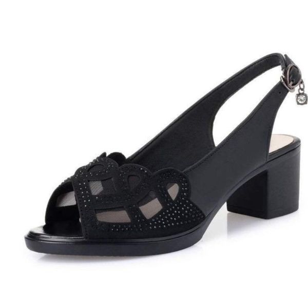 sandals women's shoes really soft leather summer middle-aged mesh fish mouth thick heel hollow sole fashion mom, Black
sandals women's shoes really soft leather summer middle-aged mesh fish mouth thick heel hollow sole fashion mom, Black