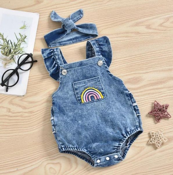 rompers 2021 fashion baby girls bodysuits summer creative rainbow embroidery sleeve lace denim romper headwear set, Blue
rompers 2021 fashion baby girls bodysuits summer creative rainbow embroidery sleeve lace denim romper headwear set, Blue