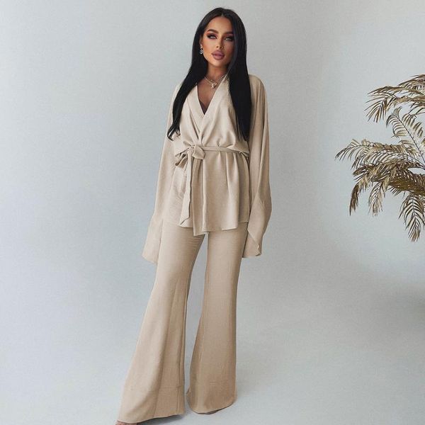 women's sleepwear hiloc loose robe set woman 2 pieces khaki flare sleeve robes women pajama sets bathrobe female trouser suits nightgow, Black;red
women's sleepwear hiloc loose robe set woman 2 pieces khaki flare sleeve robes women pajama sets bathrobe female trouser suits nightgow, Black;red