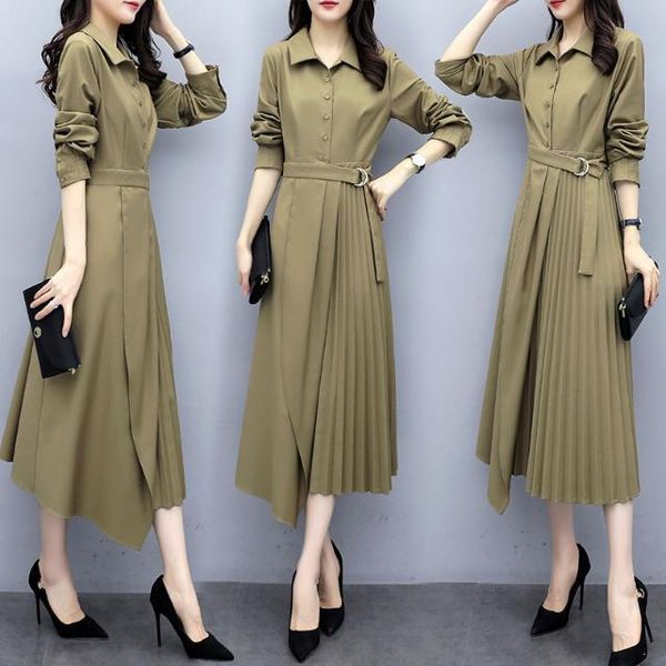 casual dresses women 2021 spring autumn fashion pleated dress female elegant lapel long-sleeve vintage lady slim vestidos z305, Black;gray
casual dresses women 2021 spring autumn fashion pleated dress female elegant lapel long-sleeve vintage lady slim vestidos z305, Black;gray