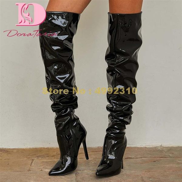 boots ladies thin high heels thigh pointed toe zip pleated over the knee women shoes, Black
boots ladies thin high heels thigh pointed toe zip pleated over the knee women shoes, Black