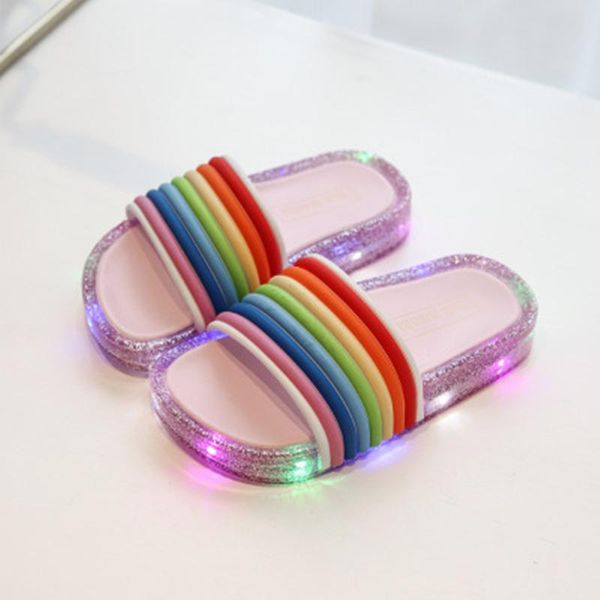 slipper 2021 summer led flashing lights jelly rainbow word flip sandals girls soft bottom fish mouth baby children' slippers, Black;grey 
slipper 2021 summer led flashing lights jelly rainbow word flip sandals girls soft bottom fish mouth baby children' slippers, Black;grey