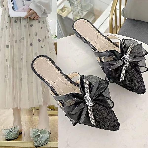 fashion 2021 pointy mesh hollow breathable stinky feet square with flat-bottomed baotou half bow women's shoes slippers, Black
fashion 2021 pointy mesh hollow breathable stinky feet square with flat-bottomed baotou half bow women's shoes slippers, Black