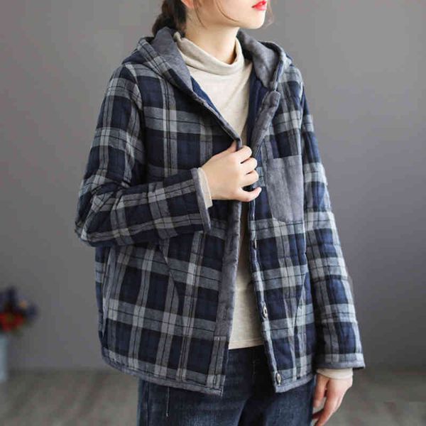 johnature winter retro hooded warm plaid parkas pocket thick jacket loose leisure all-match women patchwork coat 210521, Black
johnature winter retro hooded warm plaid parkas pocket thick jacket loose leisure all-match women patchwork coat 210521, Black