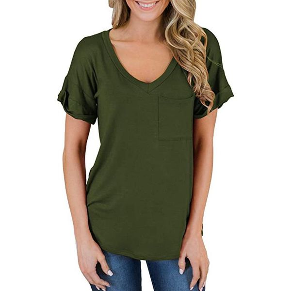 women's t-shirt clothing spring / summer 2021 v-neck pocket short sleeve casual, White
women's t-shirt clothing spring / summer 2021 v-neck pocket short sleeve casual, White