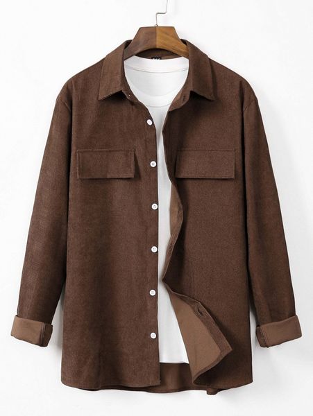 romwe guys solid corduroy button front shacket without tee f8ot#, White;black
romwe guys solid corduroy button front shacket without tee f8ot#, White;black