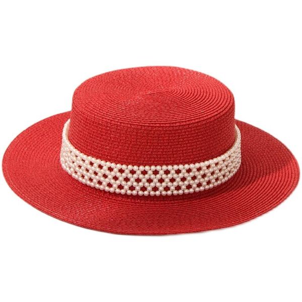 wide brim hats red pearl flat straw hat women's summer leisure vacation beach sunscreen panama, Blue;gray
wide brim hats red pearl flat straw hat women's summer leisure vacation beach sunscreen panama, Blue;gray