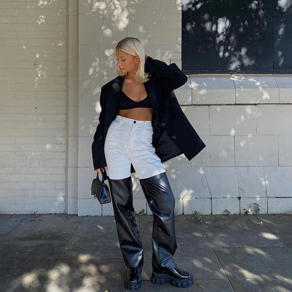 women's pants & capris y2k patchwork color faux pu leather women vintage straight white black high waist streetwear 90s wide leg trouse, Black;white
women's pants & capris y2k patchwork color faux pu leather women vintage straight white black high waist streetwear 90s wide leg trouse, Black;white