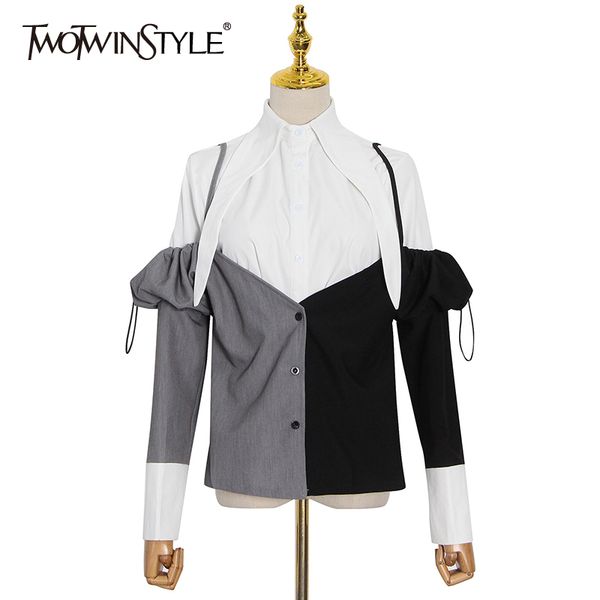twotwinstyle casual patchwork hit color blouse for women lapel long sleeve large size shirt female fashion clothing 210517, White
twotwinstyle casual patchwork hit color blouse for women lapel long sleeve large size shirt female fashion clothing 210517, White